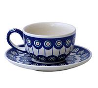 Original Bunzlauer Keramik - Classic Coffee and Tea Cup with Saucer 0.21 l in the Decor 8