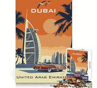 Original Burj Al Arab Dubai Travel Poster Hard Jigsaw Puzzle for Adults 1000 Pieces Smart Game Home Enjoy Image Assembly Festive Gift (38x26cm)