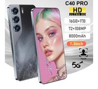 Original C40 Pro Android 14 Smartphone 8000mAh 108MP 7.3inch Global Version Mobile Phones 5G Dual Sim Card Cell Phone Cellphones Green 12GB 512GB