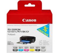 Original Canon PGI-550 BK & CLI-551 (PBK/C/M/Y/GY) 6 Ink Cartridge Multipack
