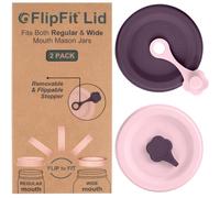 ORIGINAL CREATOR - FlipFit® Silicone Mason Jar Lids with Straw Hole - Drinking Lids - Dual-Fit Regular & Wide Mouth Canning Jars (Kerr, Ball, Mainstays) (2 Pack - Blush Pink & Black Plum)