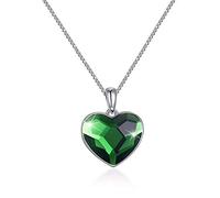 Original Crystals From Heart Pendant Necklace For Women Chic S925 Silver Collares Lovers Green