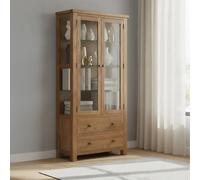 Original Display Cabinet - 2 Door 2 Drawer Glazed - Rustic Oak