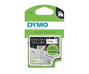 Original Dymo 16959 Black On White D1 12mm Permanent Plastic Label Tape Cartridg