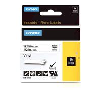 Dymo IND S0718600 / 18444 Authentic Rhino Vinyl Label Tape Self Adhesive Black Print on White 12 mm x 5.5m