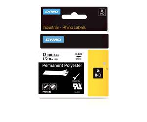 Original Dymo 18483 Black On White 12mm x 5.5m Industrial Permanent Polyester La