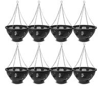 Original Easy Fill Set of 8 Hanging Basket - 14 Inch Black Hanging Planters for Balcony, Indoor, or Outdoor - Plastic Planters for Herb, Flowers, or Plants