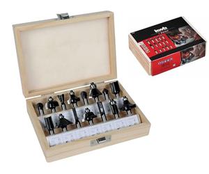 Original Einhell 15-Piece Milling Cutter Set (Suitable for Electric Routers, 15 Pieces, 8 mm Shank Diameter, in Wooden Case)