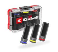 Original Einhell Impact socket set 3-piece (CrMo steel, ½" square drive, 80 mm length, 17/19/21 mm, manganese-phosphated, colored rings, EVA inlay in M-CASE)