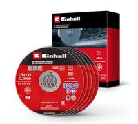Original Einhell 5-Pcs. Thin Cutting Disc Set for Metal, Ø 115 mm (1 mm Thick, MPA-Certified, Long Service Life, Precise, Low-Burr Cuts, for Angle Grinders)