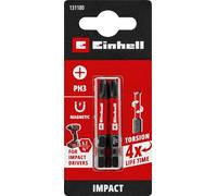 Original Einhell Impact Bits, 2 Pieces, 50 mm, PH3 (S2 Steel, Torsion Zone, Efficient Power Transmission, Red Colour Ring, C 6.3 Shank)