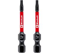 Original Einhell Impact Bits, 2 Pieces, 50 mm, T10 (S2 Steel, Torsion Zone, Efficient Power Transmission, Red Colour Ring, C 6.3 Shank)