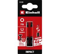 Original Einhell Impact Bits, 2 Pieces, 50 mm, T15 (S2 Steel, Torsion Zone, Efficient Power Transmission, Red Colour Ring, C 6.3 Shank)