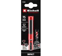 Original Einhell Impact Magnetic Bit Holder with Double Torsion, 1/4 Inch E 6.3 Shank, 75 mm (S2 Steel, Double Torsion Effect, Stainless Steel Sleeve, Permanent Magnet, Red Colour Ring)