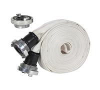 Original Einhell Pressure Hose 10 m with Storz Coupling (Fabric Hose/Construction Hose/Flat Hose, incl. 3 Quick couplings 1 1/2" IG in Storz, Ø 38 mm, max. 10 bar)