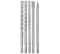 Original Einhell SDS-max Drill Chisel Set (Demolition/Hammer Drill Accessories, Includes 3x Masonry Drill Bits Diameter 18, 20, 25 mm, 1x Flat Chisel, 1x Pointed Chisel, in Practical Case)