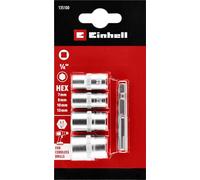 Original Einhell Socket Spanner Set with Adapter, 5 Pieces, 7-13 mm (Hexagon Socket, Chrome Vanadium, E 6.3 Shank)