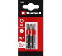 Original Einhell Standard Bits 3 Piece 50mm T30 (Chrome Vanadium, Precision Screws, Good Control, Red Color Ring, E 6.3 Shank)