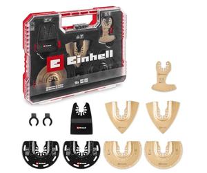 Original Einhell XL-Plus-CASE 10-Piece Multitool Set (HCS Half-Round Saw Blade, TCS Half-Round Saw Blade, TCS Delta Rasp, TCS Segment Saw Blade, Rigid Scraper, Dremel Adapter)