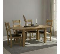 Original Extending Dining Set - 4-8 Seater - 131cm-198cm - Rustic Oak - 4 Ladder Back Chair with Dark Brown Faux Leather Seat Pad