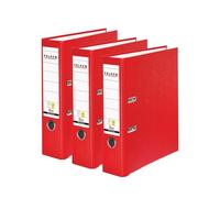 Original Falken Pack of 3 Polypropylene Colour Folders, Made in Germany, 8 cm Wide, DIN A4, Red, Vegan Plastic Folder, Ring Binder, Letter Folder, Office Folder, Plastic Folder, Slotted Folder