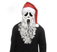 Original Ghost Face Scream Santa Claus Mask with Beard and Santa Hat Halloween Horror Santa Claus