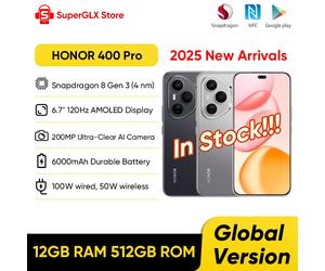 Original Global Version HONOR 400 Pro 5G Smartphone 200MP Camera Snapdragon 8 Gen 3 6.7'' AMOLED Screen 100W Wired 50W Wireless Lunar Grey