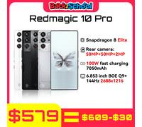 Original Global Version RedMagic 10 Pro 5G Gaming Phone 6.853" Snapdragon 8 Elite 7050mAh 80W Charge 50MP NFC 16GB 512GB Moonlight