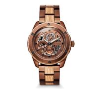 Original Grain Whiskey Espresso Rugged Automatic 44mm Wooden Watch for Men | Reclaimed whiskey barrel wood, espresso 316L steel, skeleton dial, sapphire crystal, 40-hour power reserve and 5ATM