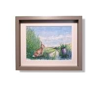 Original Hand Painted Watercolour illustration fine art print painting of a rabbit on the Sussex South Downs 2