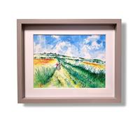 Original Hand Painted Watercolour illustration fine art print painting of children on the Sussex South Downs 2
