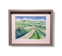 Original Hand Painted Watercolour illustration fine art print painting of children on the Sussex South Downs 3