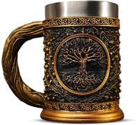 Original Handmade Viking Mug - 20oz Yggdrasil Tree of Life Beer Tankard - Stainless Steel Medieval Celtic Pirate Heavy Cup - Norse Mythology Decor Gifts for Men Women