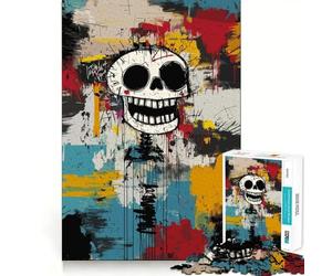 Original Happy Skull Graffiti Art Jigsaw Puzzle 1000 Piece for Adults Logic Boost Toy Together Fun Premium Edge Stylish Gift (38x52cm)