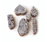 Original Heart and Leaf Pattern Wooden Blocks for Printing (Set of 6)