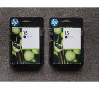 ORIGINAL HP 15 BLACK C6615DE INK CARTRIDGES x 2. 2011 2012, NEW IN SEALED BOXES