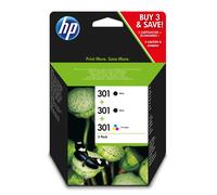HP 301 ink cartridge black and tri-colour standard capacity black:190 p, colour:165 p multipack 2BK+1 Tri-color
