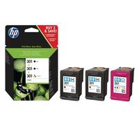 HP 301 ink cartridge black and tri-colour standard capacity black:190 p, colour:165 p multipack 2BK+1 Tri-color