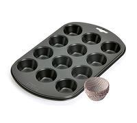 ORIGINAL KAISER Inspiration 2-Piece Muffin Baking Tray with Xmas Paper Baking Cases for 12 Muffins, 38 x 27 cm, Cupcake Mould Non-Stick Coating