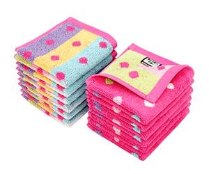 ORIGINAL KIDS Wash Cloth - Bath Time Sugar and Spice Set of 12 Washcloths - 100% Cotton Jacquard Super Soft Colorful Absorbent Quick Dry Easy Care Face Towel Face Cloth Gift - 12x12 - Pink Multicolor