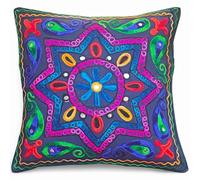 Original Kikan Boho Indian Star Suzani cushion cover 40 x 40 cms, Suzani Multi Colour Embroidery - 16"x16" Ethnic Cushion Covers Vegan Eco FreindlY (NAVY)
