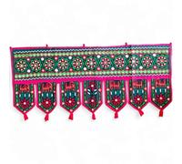 Original Kikan Elephant Handmade Tapestry Cotton Door Wall Hanging Ethnic Topper Toran Indian Window Valance (37 x14 Inches) (FOREST GREEN)