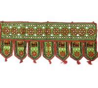 Original Kikan Elephant Handmade Tapestry Cotton Door Wall Hanging Ethnic Topper Toran Indian Window Valance (37 x14 Inches) (GREEN)