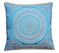 Original Kikan Indian patchwork mandala sari ethnic silk Banarsi cushion covers mandala 16"x16" (blue)