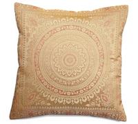 Original Kikan Indian patchwork mandala sari ethnic silk Banarsi cushion covers mandala 16"x16" (Gold)