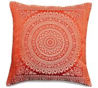 Original Kikan Indian patchwork mandala sari ethnic silk Banarsi cushion covers mandala 16"x16" (Orange)
