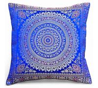 Original Kikan Indian patchwork mandala sari ethnic silk Banarsi cushion covers mandala 16"x16" (Royal Blue)
