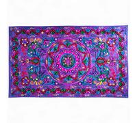 Original Kikan Rectangle Floral Suzani Art Sequinned Indian Wall Hanging Tapestry Cotton Embroidered Runner Ethnic boho (Purple)