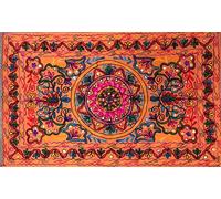Original Kikan Rectangle Floral Suzani Art Sequinned Indian Wall Hanging Tapestry Cotton Embroidered Runner Ethnic boho (Orange)