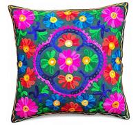 Original Kikan Suzani Multi Colour Floral Embroidery 16"x16" 40 x 40 cm Indian Ethnic Cushion Cover Takiya Sofa pillow Zipper Back (DARK GREEN)